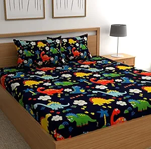 CG HOMES 144TC Microfiber Cartoon Printed Double Size Bedsheet with Two Pillow Cover (Multicolor)