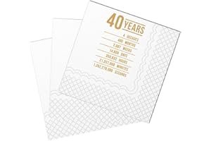 SharkBliss Lustige Cocktail-Servietten 40. Geburtstag, 50 Stück Papierservietten, 2-lagig, 12x12 cm (Gold, 40 Years 4 Decades ...)