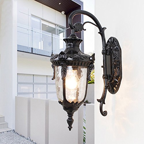 Preisvergleich Produktbild Europäische Simple Outdoor Wandleuchte Hohe Helligkeit E27 Lichtquelle Hochwertige Glas Lampenschirm Amerikanische Aluminium Legierung Garten Lichter Wasserdichte Außenwand Lampe Retro Kristall Balkon Gang Lichter 110-240 Volt Wechselspannung ( Color : Black )
