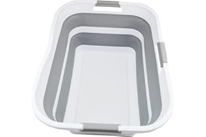 SAMMART 42L zusammenklappbarer Wäschekorb aus Kunststoff – faltbarer Pop-Up-Aufbewahrungsbehälter/Organizer – tragbare Waschwanne – platzsparender Korb/Korb (Weiß/Grau)