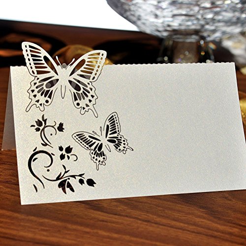 ROSENICE 50 Stück Tischkarten Schmetterlings Blume Hochzeit Dekoration Tischdekoration Namenskarten Platzkarten - 3
