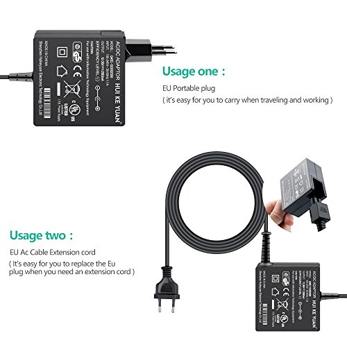 [TUV GS LISTED] HUIKEYUAN 7.5 Feet (2.3M) 12V 2.58A Tablet-Ladegerät AC Adapter für Microsoft Surface Pro 3, Microsoft Surface Pro 4 i5 i7 Modell 1625 Tablet (EU-Kabel enthalten) - 2