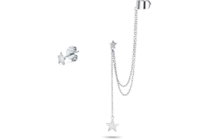 Geometrischer Knorpel-Schmuckband mit zwei Ketten Ohrmanschette CZ Stecker Ohrläppchen Ohrring für Frauen Teenager Männer Rosé 14K vergoldet .925 Sterlingsilber