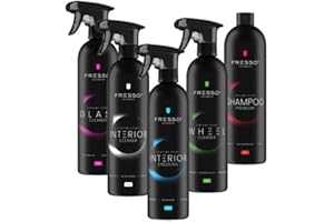 FRESSO Car Care Starter Kit, Premium Care Products, Interior Cleaner, Cockpit Cleaner, Exterior Care, Wheel Rim Cleaner, Glass Reninger (0.5 Litres)