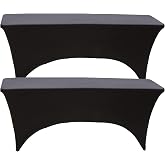 2 Pack 6 Foot Spandex Fitted Tablecloths Washable Rectangle Table Cover for Holiday Event Cocktail (Black)