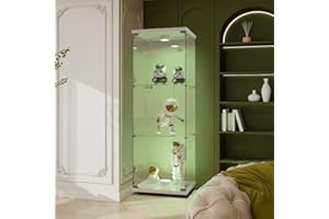 Foerpl vitrina, cristal LED, vitrina de cristal para colección con puerta, vitrina de cristal de 3 capas, armario vitrina con cerradura vitrina, mueble salón bar (3 plantas + luces, blanco)