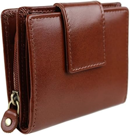 Ladies Compact Veg Tan LEATHER Tabbed Purse/Wallet by Gorjus; Finchley Collection Coin Section