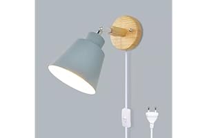 LZGS Go Swing Bands Lampada Da Parete Con Presa Per Interruttore Lampada Da Comodino Macaron Retrò Moderna Legno Moderne Lampada A Muro Orientabile E27 Luce Da Camera Da Letto Soggiorno(Cenere)