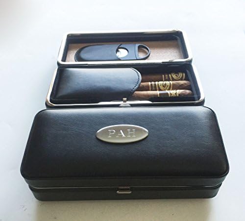 UCT One Personalized Engraved Black Folding Cigar Case & Cigar Cutter -Groomsmen gift -Gift for him, for men