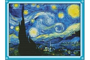 Cleana Arts Kits de Punto de Cruz, Noche Estrellada de Van Gogh, 11CT 3 hilos, Kits de Bordado Estampado, 58cm×43cm