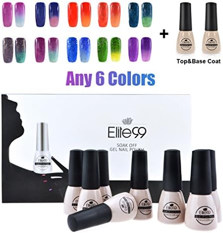 Elite99 Top Base Coat+Any 6 Temperature Changing Colours UV LED Gel Soak Off Set Nail Atr Polish Set