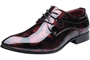 wealsex Derby Homme PU Cuir Verni Bout Pointu Chaussures de Ville Plate Coiffeurs Mode Chaussures Habillées