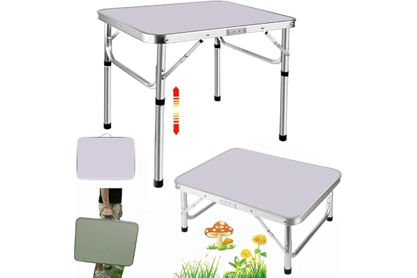 Lucn Table de camping pliable 60 cm - Table de pique-nique portable et pliable pour l'intérieur et l'extérieur, jardin, balcon, marché, cuisine, table de travail, 2 hauteurs : 20 cm/56 cm, taille du