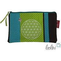 Individuelles handmade Federmäppchen Kosmetiktasche Schminktasche mit Stickerei Blume des Lebens Lebensblume Geschenk Geburtstag Weihnachten