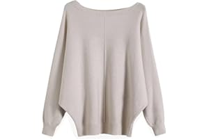 YEKEYI Damen Pullover Schulterfrei Fledermausärmel Lose Pullover Solid Sweater Strickpullover Tops