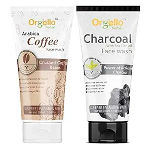 Orgello Herbal Arabica Coffee Face Wash ( 1 x 100gm ) - Activated Charcoal Face Wash ( 1 x 100gm) - Pack of 2 - for men, women, boys, girls.