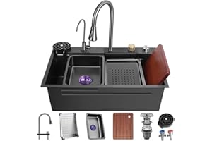 GMTstore Fregadero De Barra De Cascada De Acero Inoxidable Fregadero De Cocina De Un Solo Tazón Fregadero Manual Multifuncional RV Fregadero De Estación De Trabajo Nanorecubierto (S : 80x45x22cm)