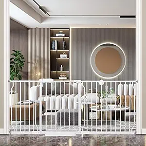 COSEND Extra Wide Baby Gate Tension Indoor Safety Gates White Metal Large Pressure Mounted Pet Gate Walk Through Long Safety Dog Gate for The House Doorways Stairs (71.65