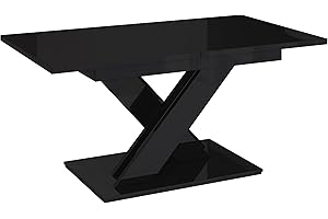 ‎ALTDECOR ALTDECOR Esstisch ausziehbar, ideal als Küchentisch, Esszimmertisch - oder Wohnzimmertisch, solide Konstruktion aus Möbelplatte, 140-180x80x75 cm - Schwarz Hochglanz - RONX