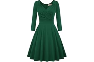 GRACE KARIN Vestito Elegante da Donna a Manica Lunga V-Scollo Tinta Unita Abito Elastico Comodo