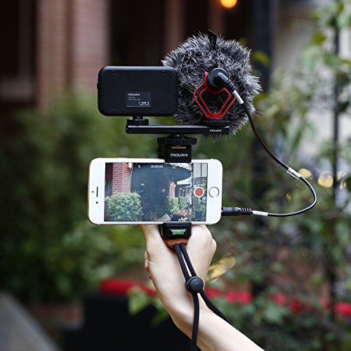 Smartphone Video Rig Mouriv Stabilizzatore di Muggine di Vlogging di Registrazione Filmmaking per iPhone 8 7 7s Plus Con Mini Cardioidi Microfono, Luce LED Video, Barra Estensione Allenamento Solido in Alluminio