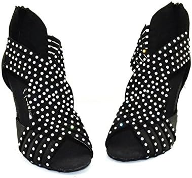 Byjia Women Shoes Salsa Latin Tango Dance Ballroom High Heel Diamond Leather Suede Soft Soles Zipper Sandals Black B 37