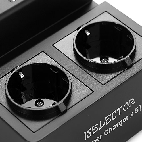 ISELECTOR Schaltbare 2 Fach Steckdosenleiste Mehrfachsteckdosen mit 5 USB Anschlüsse und 1700J Überspanungsschutz 2500W/10A schwarz - 2