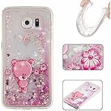 KSHOP Funda para Samsung Galaxy S6 Funda Bling Arena Movediza Lentejuelas Carcasa , Líquido Funda Glitter Estrellas Lentejuela Arenas Movedizas Carcasa PC Casco de Plástico Duro Cascara Sparkle Brillar Claro Cristal Caso Bumper Case Cover Moda Tapa Transparente Cubierta Caja de Protección Resistente a Arañazos Choque Absorción - Rosado Diseño Dibujo Oso de peluche