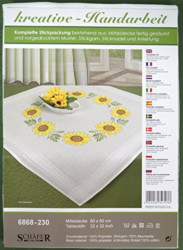 Stickpackung SONNENBLUMEN / Komplettes Vorgezeichnetes Tischdecken Set zum Sticken / Blumen Stickset mit Stickvorlage für Erwachsene / Sticken im Kreuzstich - 2