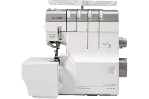 Janome AirThread 2000D PROFESSIONAL 4 fili overlock con foro per l'aria, grande tavolo da lavoro, sistema di infiltrazione dell'aria tramite pulsante per presa superiore e inferiore