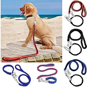 Petlicious & More Cord Nylon Strong Choke Collar Leash Splitter Coupler with Clip Dog Chokes for Maxi and Large Dogs with Extra Strong Brass Snap Hook (Colour May Vary, XL)