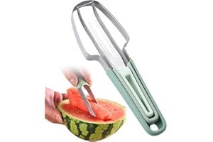 Matame Wassermelonengabel Schneidewerkzeug,3-in-1 Obstschneider aus Edelstahl Doppelkopf-Obstgabeln-Schneidemesser mit rundem Griff, Sommer Wassermelonen-Fruchtschneidegabel (Grün)