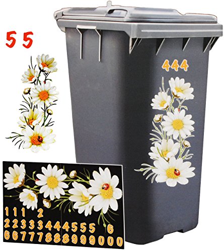 Aufkleber für Mülltonne – “ Motiv-Mix “ – circa 40 tlg. Set – incl. Zahlen – Mülltonnenaufkleber / Mülltonnensticker – Sticker _ wetterfest & wasserfest – Mülltonnen / Mülleimer – lustige Tiere – Ente / Küken – Entchen – Blumen – Blüten Schmetterlinge - 7