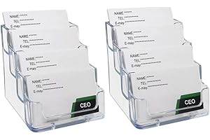 Heqishun 2 Piezas de Portatarjetas Soportes para Tarjetas de Vista Profesional Titulares de Tarjetas de Negocios Tarjetero de Acrílico Transparente Capacidad de 240 Tarjetas 4 Compartimentos