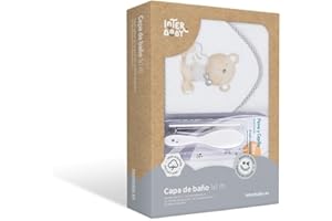 Interbaby P1177-18 Asciugamano con cappuccio per neonato LOVE YOU in bianco e grigio con Set de Spazzola e Pettine - 900 g
