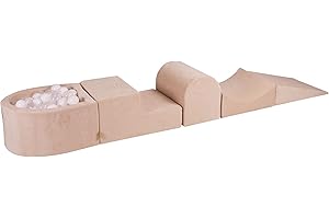 MEOWBABY Aire De Jeux avec Piscine à Balles pour Enfants - Blocs d'escalade en Mousse avec 100 Balles, Velvet, Écru: Blanc/Transparent