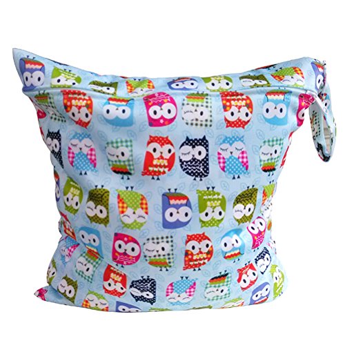 Baby Kleinkind Wasserdichtem Reißverschluss Wiederverwendbare Stoff Windel Tasche w / bunte Eulen Muster Rosa (Style 15)