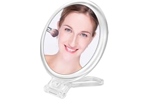 SANTOO 15X Vergrößerung Kompakter zusammenklappbarer Handspiegel mit Griff/Tischspiegel/Reisespiegel - mit Zwei Seiten mit 15X Vergrößerung und echter Sicht / 12,7 cm rund