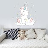 Wandtattoo Wandsticker Aufkleber Wall Tattoo Kinderzimmer Schlafzimmer Unicorn Einhorn cutie mit 6 Leuchtsternen 100 cm x 78 cm - 3