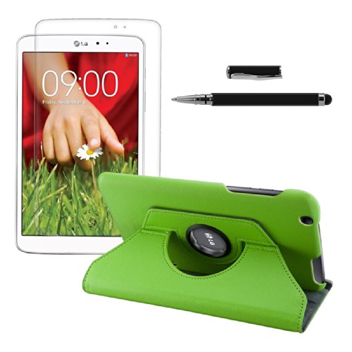 3in1 Set: kwmobile Hülle für LG G Pad 8.3 HD - 360° Standfunktion Case Tablet Schutzhülle Kunstleder - Smart Cover Tabletcase Grün + Folie, kristallklar + Stylus, Schwarz