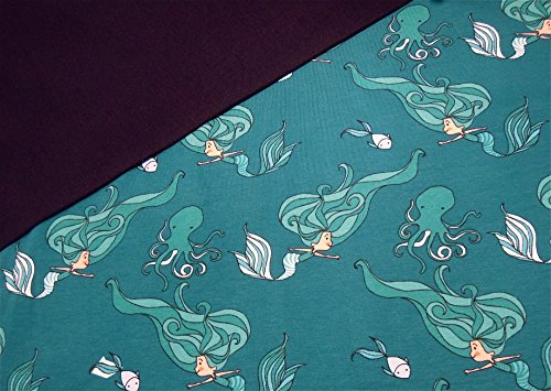 0,5m Jersey petrol Meerjungfrauen & 0,5m Bündchen uni dunkelblau Breite 70cm (Schlauchware 2x35cm) Muster-Mix 95% Baumwolle 5% Elastan