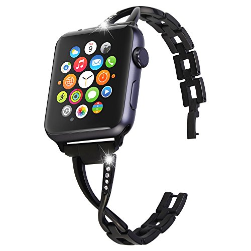 Greatfine para Apple Watch Correa 38mm 42mm Acero Inoxidable Pulsera Band Sport Reemplazo de Banda de la Muñeca para Apple Watch Series 3 / Series 2 / Series 1 Correa Todos los Modelos (42MM, Black5)