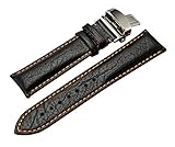 AUTULET Herren Leder Uhrarmband Schwarz Mit Orangen Nähten 22mm
