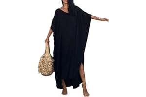 Bsubseach Robe de Plage Caftan Femme Grande Taille Kaftan Maxi Longue Tunique Bohème Boho à Manches Courtes Djellaba Eté Boubou Kimono Pareo