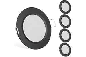acegoo Faretti LED da Incasso 12V Camper Barca Lampada Soffitto Downlight Rotondo Plafoniera 3000K IP64 per Roulotte Furgone Cucina Bagno Cartongesso Mobile, Nero Bianco caldo 4 pezzi