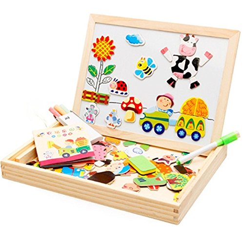 Keetek Drawing Board Baby Kids Wood Magnetic Oppssed Child Educational Toys Animal Spells Happily(Farm Life)