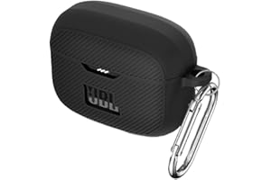 QINOUK Funda para JBL Tune 230NC TWS, [Antihuellas] Funda de Silicona Blanda, con Mosquetón, Funda Protectora para JBL Tune 230NC TWS-Negro