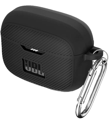 Custodia Per JBL Tune Buds 2 - Cover In Silicone Morbido Con Moschettone, Nero - Foto 4