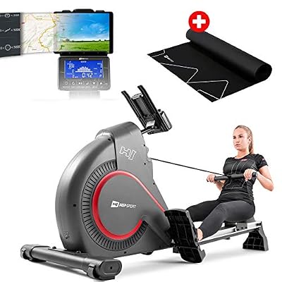 HS HOP-SPORT Rameur magnétique à tirage Central HS-095R Spike + Tapis | Ordinateur d'entraînement Multifonctionnel | Tapis d'amortissement