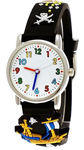 Pure Time Piraten Kinderuhr Kinder Jungen Mdchen Armbanduhr Silikon Armband 3D Uhr in Schwarz Wei inkl. Uhrenbox